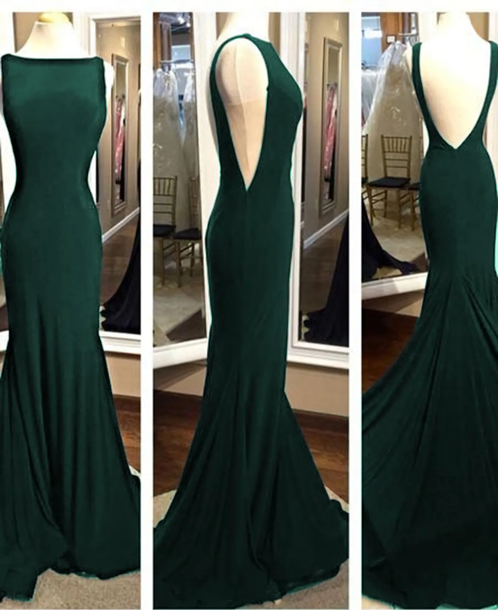 Elegant Long Backless Mermaid Fitted Black Prom Gown Formal Evening Dress With Sweep Train Dp080