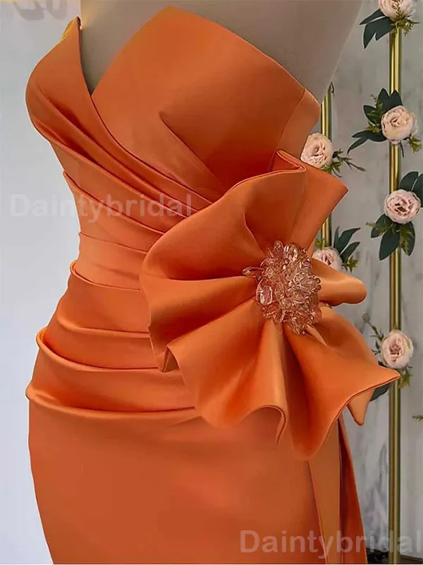 Elegant V-neck Mermaid Orange Satin Long Evening Prom Dress Online, OL063