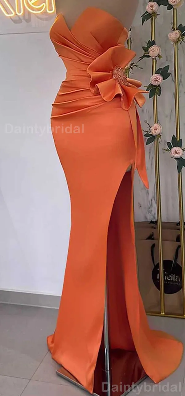 Elegant V-neck Mermaid Orange Satin Long Evening Prom Dress Online, OL063