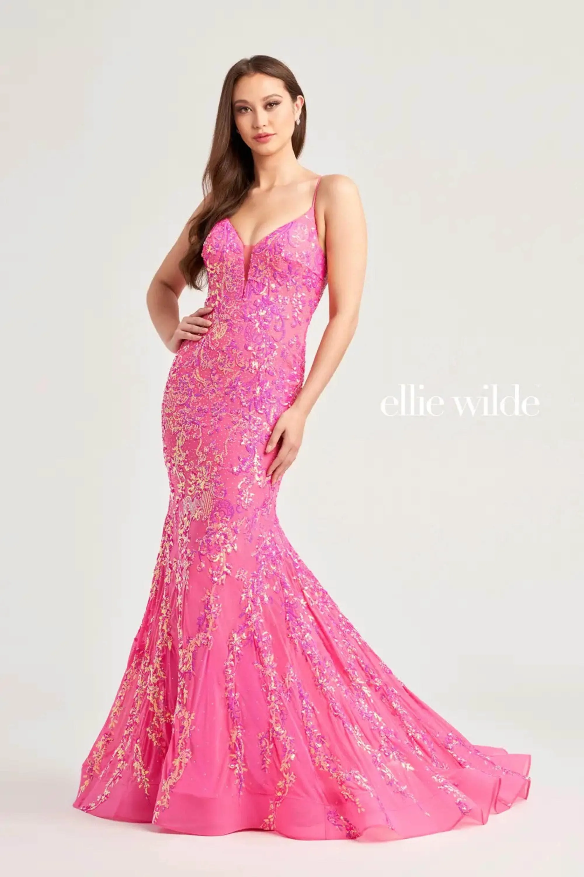 Ellie Wilde EW35048 - Plunging V-Neck Mermaid Evening Dress