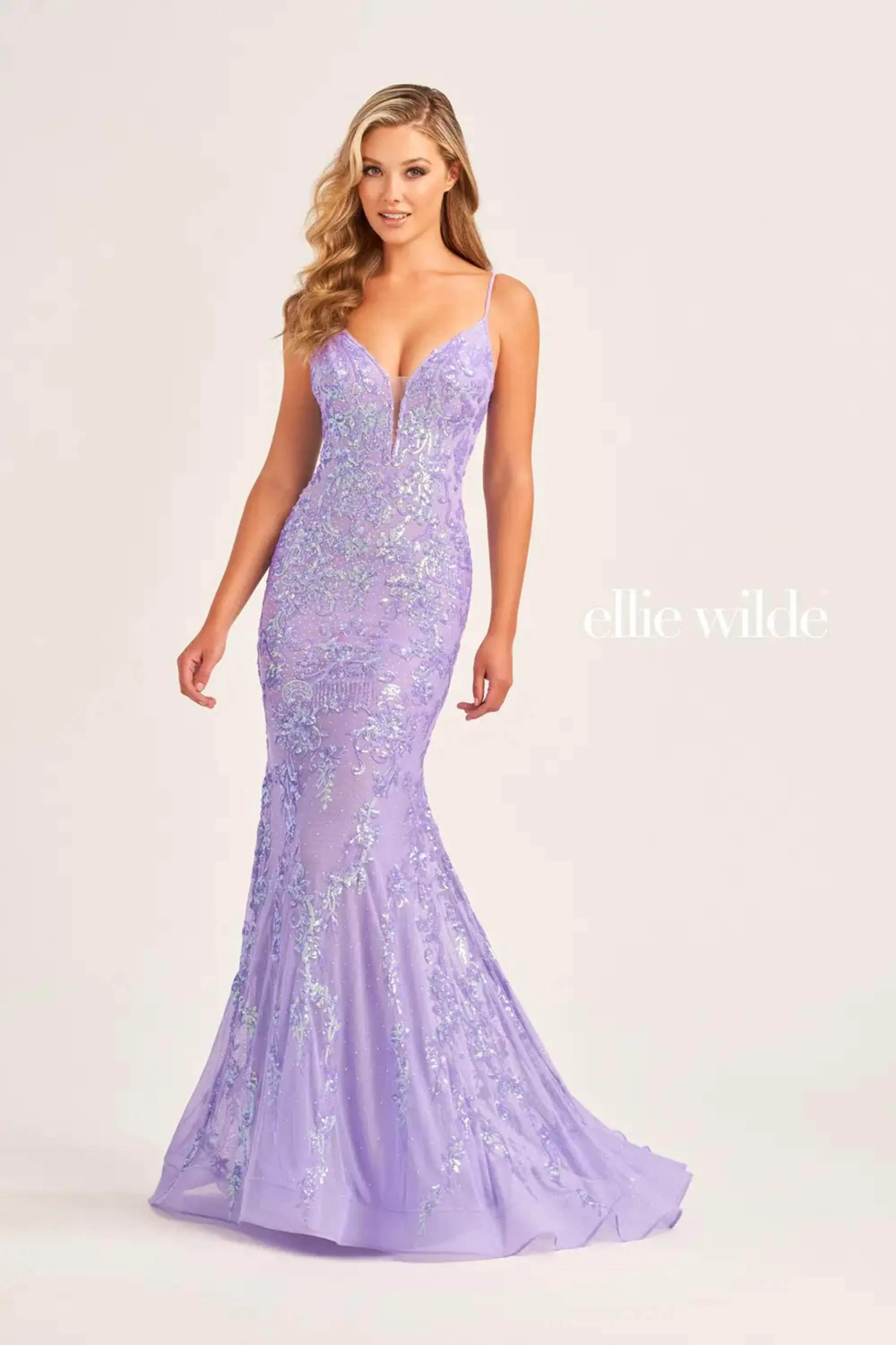 Ellie Wilde EW35048 - Plunging V-Neck Mermaid Evening Dress