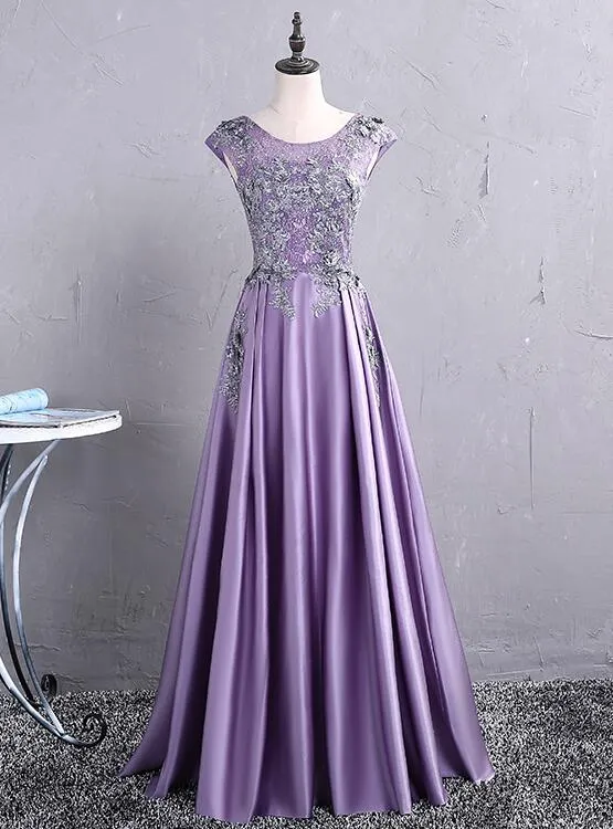 Fashionable Long Satin Purple Prom Dress, A-line Evening Gown