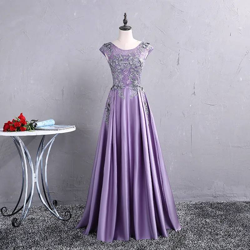 Fashionable Long Satin Purple Prom Dress, A-line Evening Gown