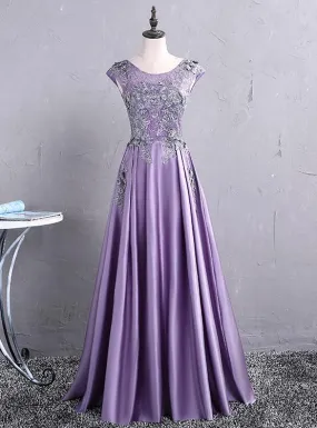 Fashionable Long Satin Purple Prom Dress, A-line Evening Gown