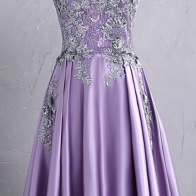 Fashionable Long Satin Purple Prom Dress, A-line Evening Gown