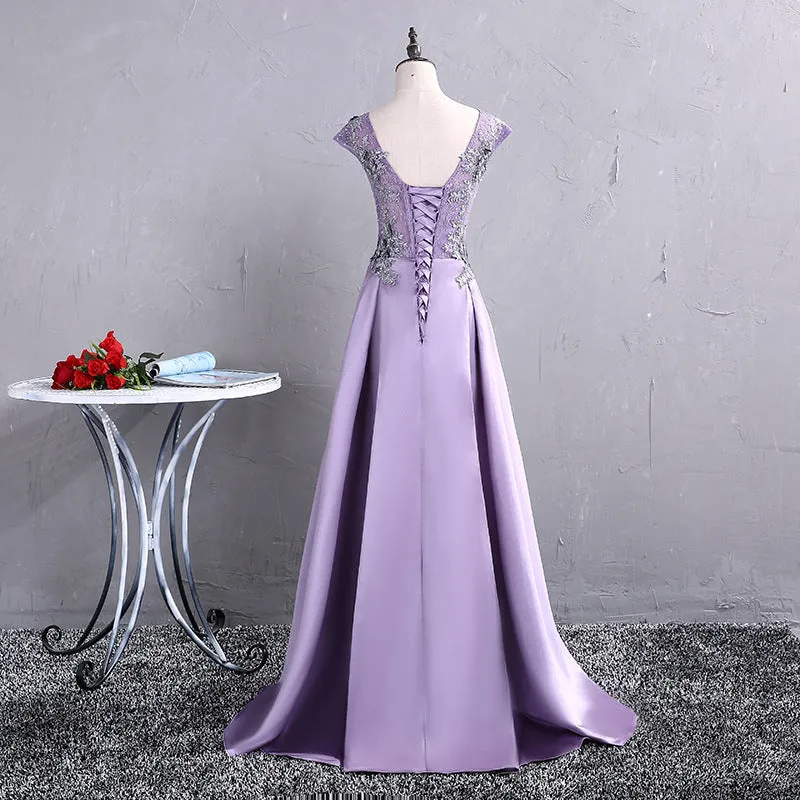 Fashionable Long Satin Purple Prom Dress, A-line Evening Gown