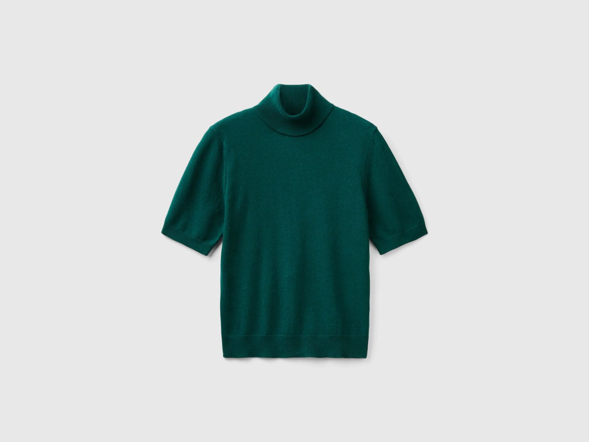 Forest green short sleeve turtleneck in cashmere blend - Dark Green | Benetton