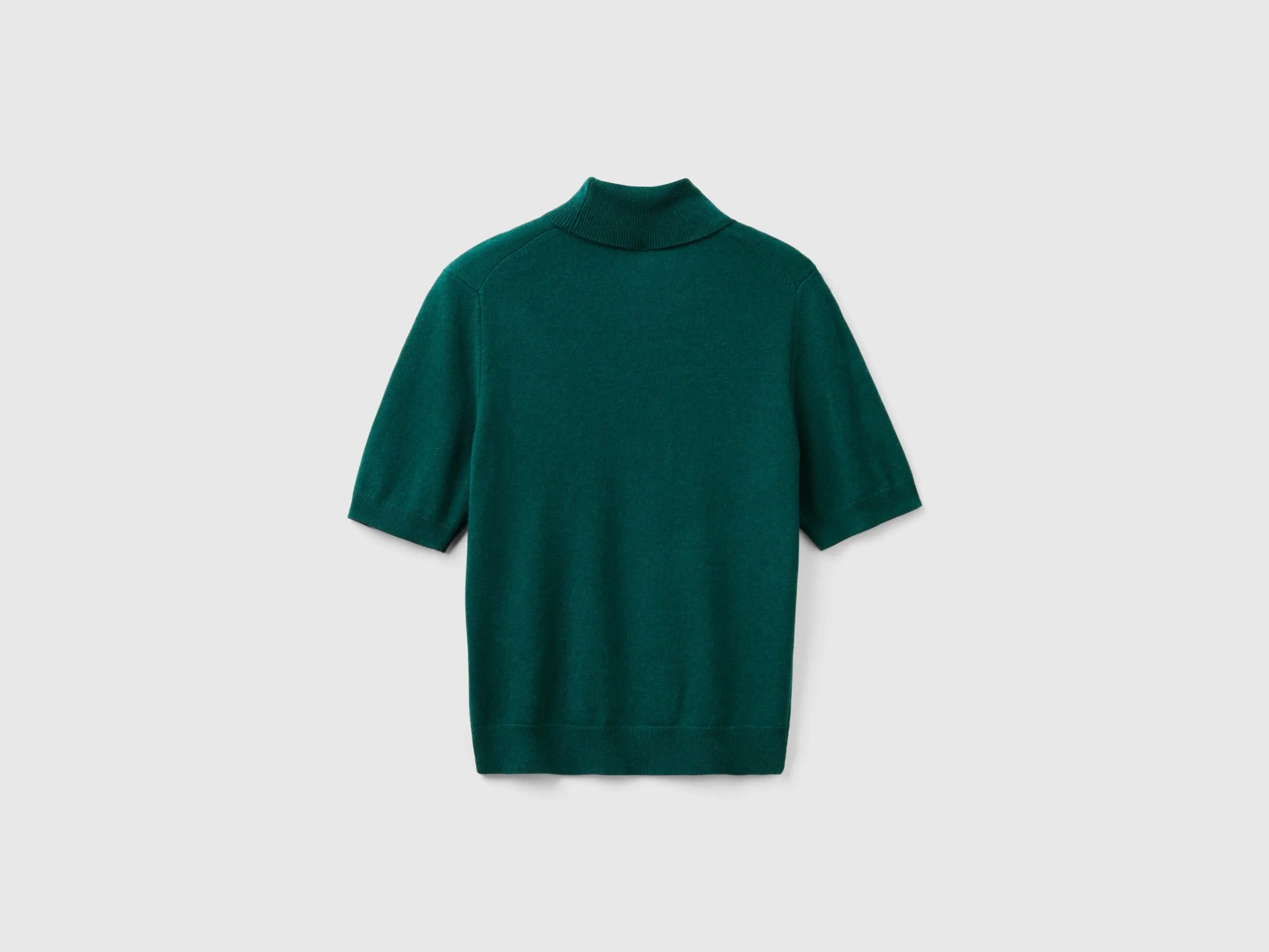 Forest green short sleeve turtleneck in cashmere blend - Dark Green | Benetton