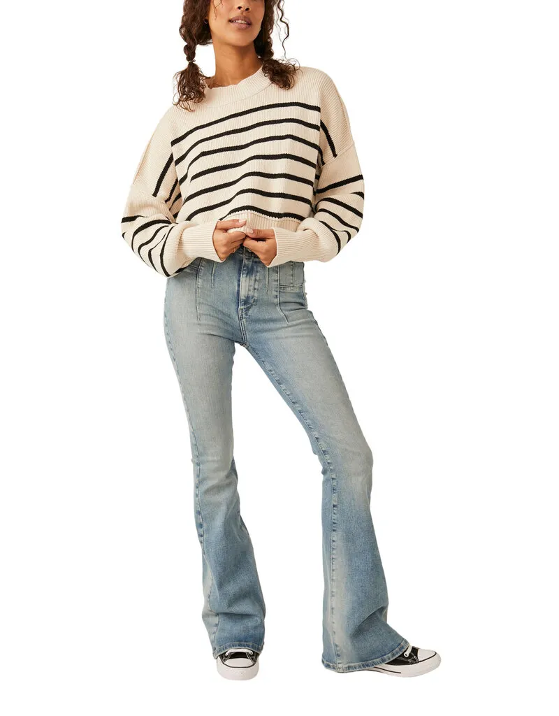 Free People Easy Street Stripe Crop Pullover - Pearl Combo