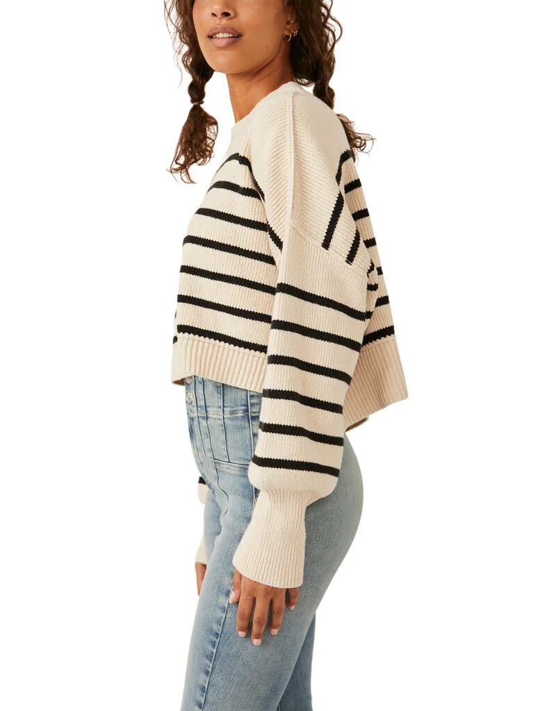 Free People Easy Street Stripe Crop Pullover - Pearl Combo