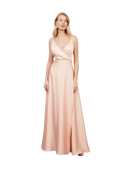 FREYA coral satin long evening dress