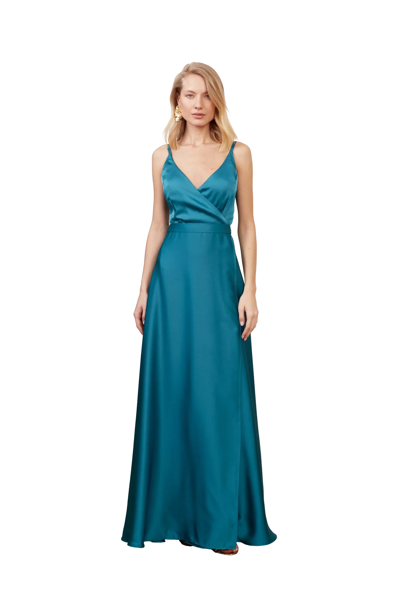 FREYA dark turquoise blue satin maxi evening dress