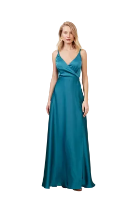 FREYA dark turquoise blue satin maxi evening dress