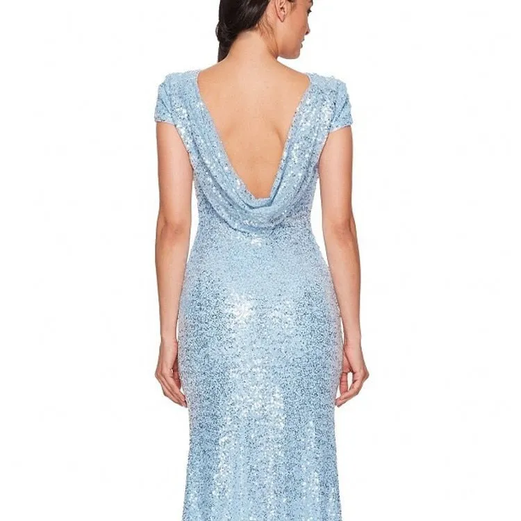 Full Sequined Slim U-shaped Backless Sexy Evening Trumpet Mermaid Gold Floor-Length Party Dress