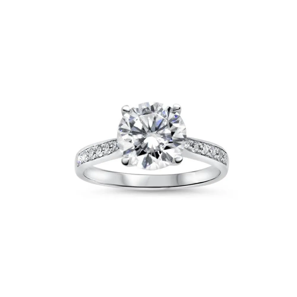 GEMORIE “Royal” Moissanite 2.5ct Brilliant Round 18k White Gold Engagement Ring 