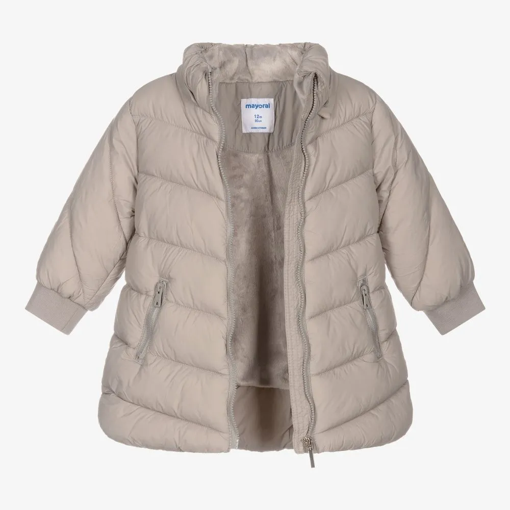 Girls Beige Puffer Coat