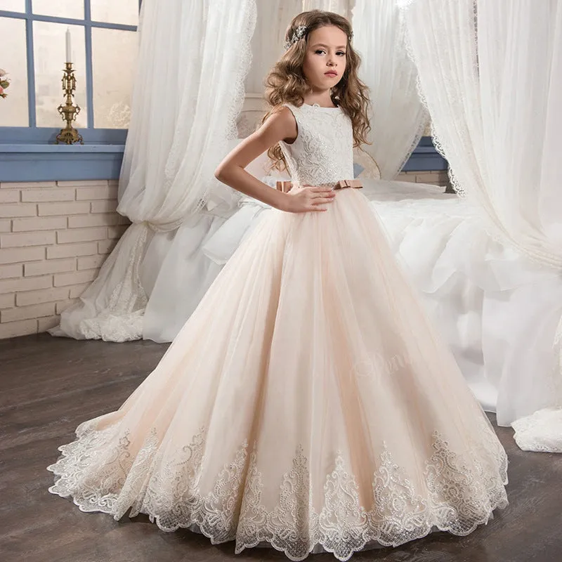 Girls Sleeveless Formal Ball Gown Party Dress