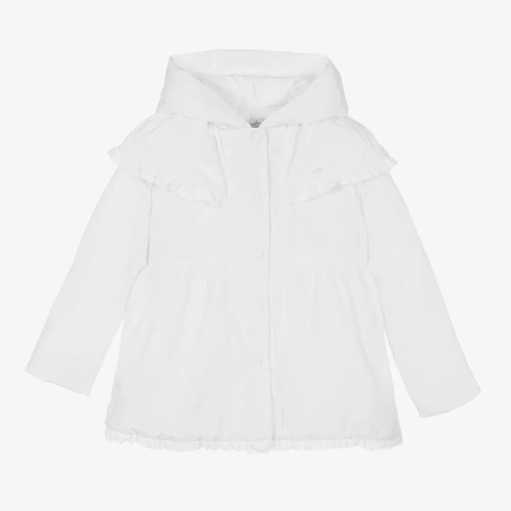 Girls White Hooded Coat