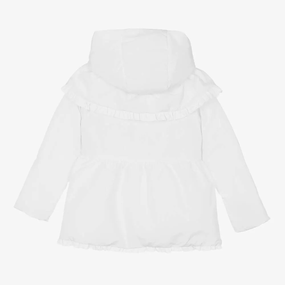 Girls White Hooded Coat