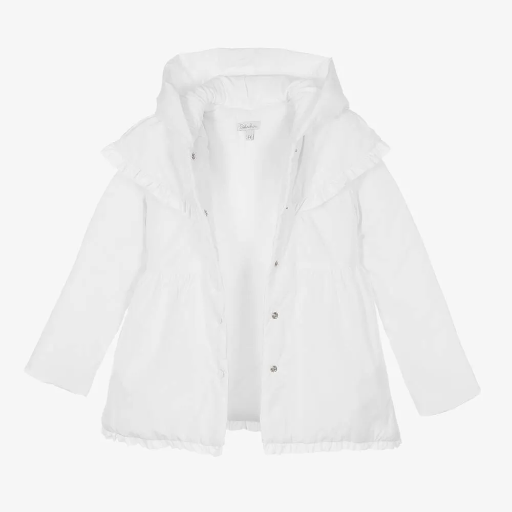 Girls White Hooded Coat