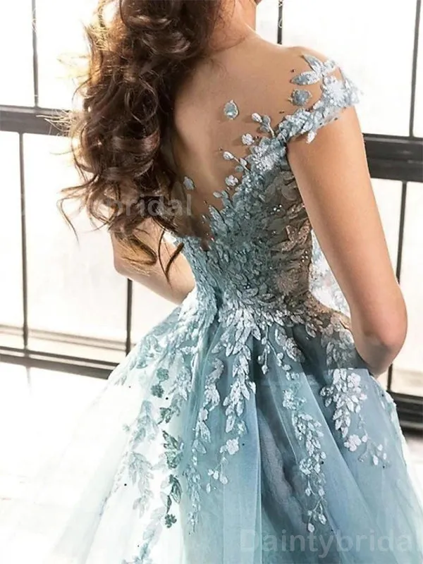 Gorgeous Off Shoulder V-neck Mermaid Tulle Long Evening Prom Dress Online, OL078