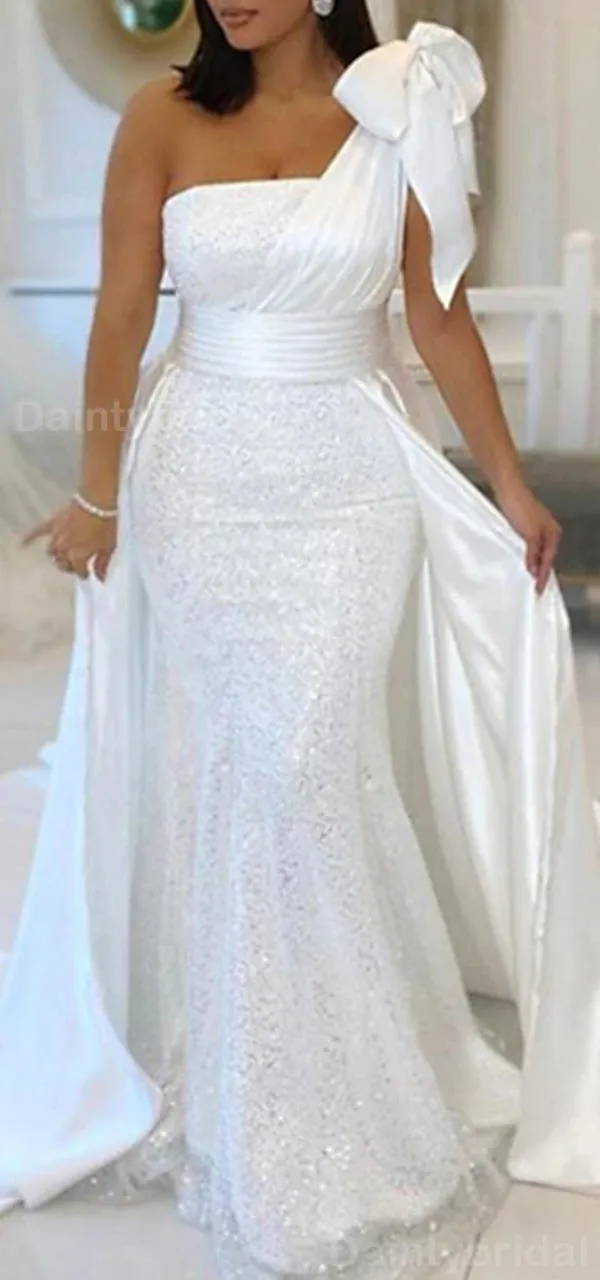 Gorgeous One Shoulder Mermaid Satin White Long Evening Prom Dress Online, OL087