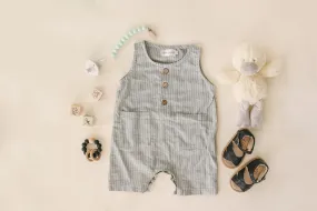 Grey & White Striped Crop Linen Romper