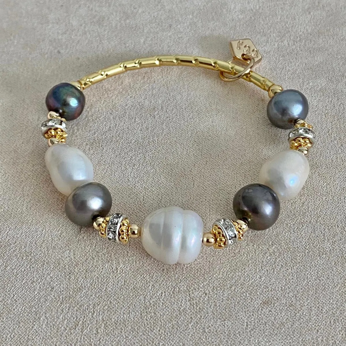 Grey White Pearls Diadem Bracelet