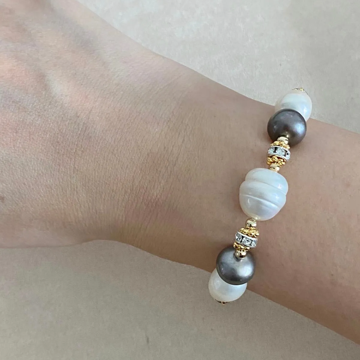 Grey White Pearls Diadem Bracelet