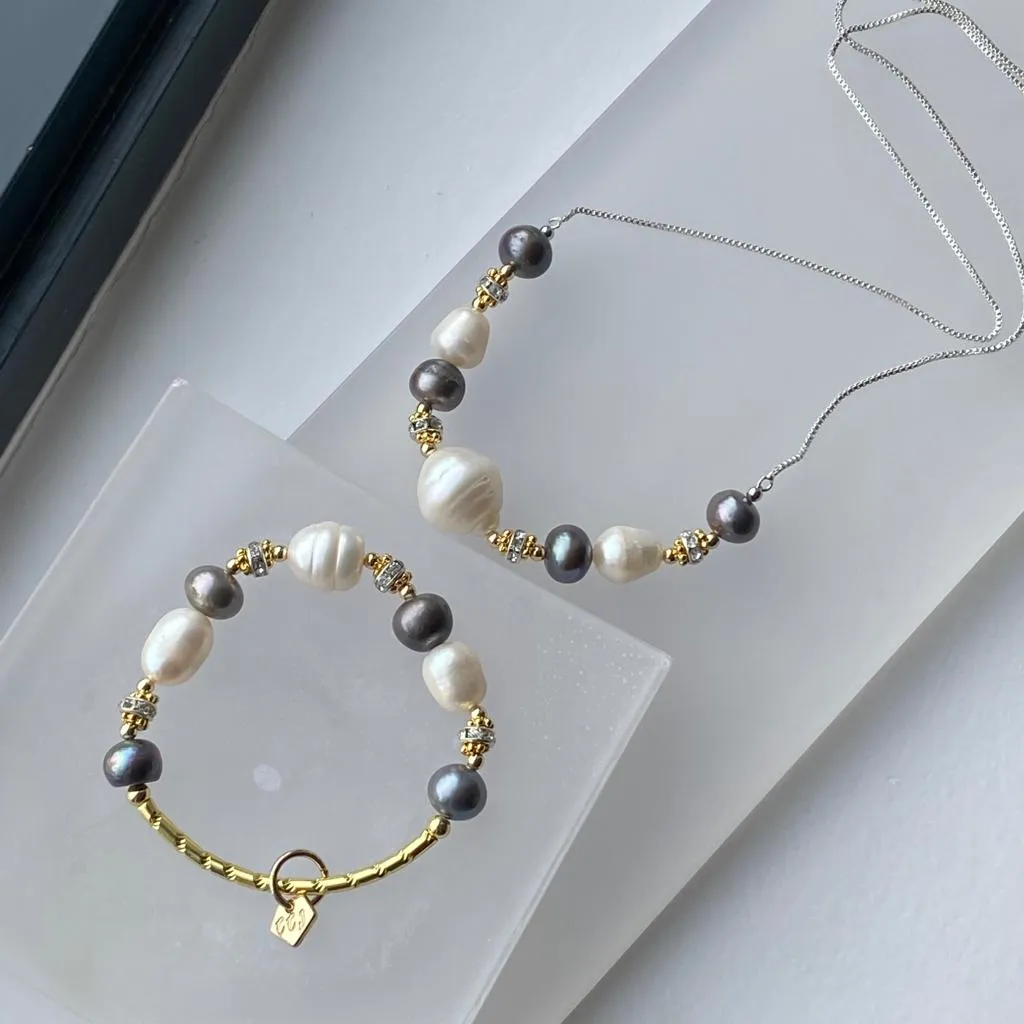 Grey White Pearls Diadem Necklace