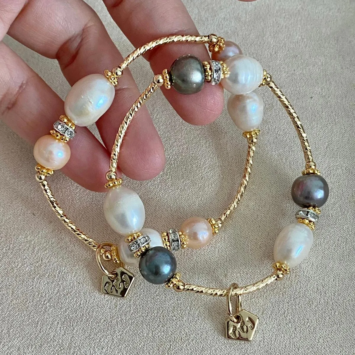 Grey White Pearls La Grace Bracelet