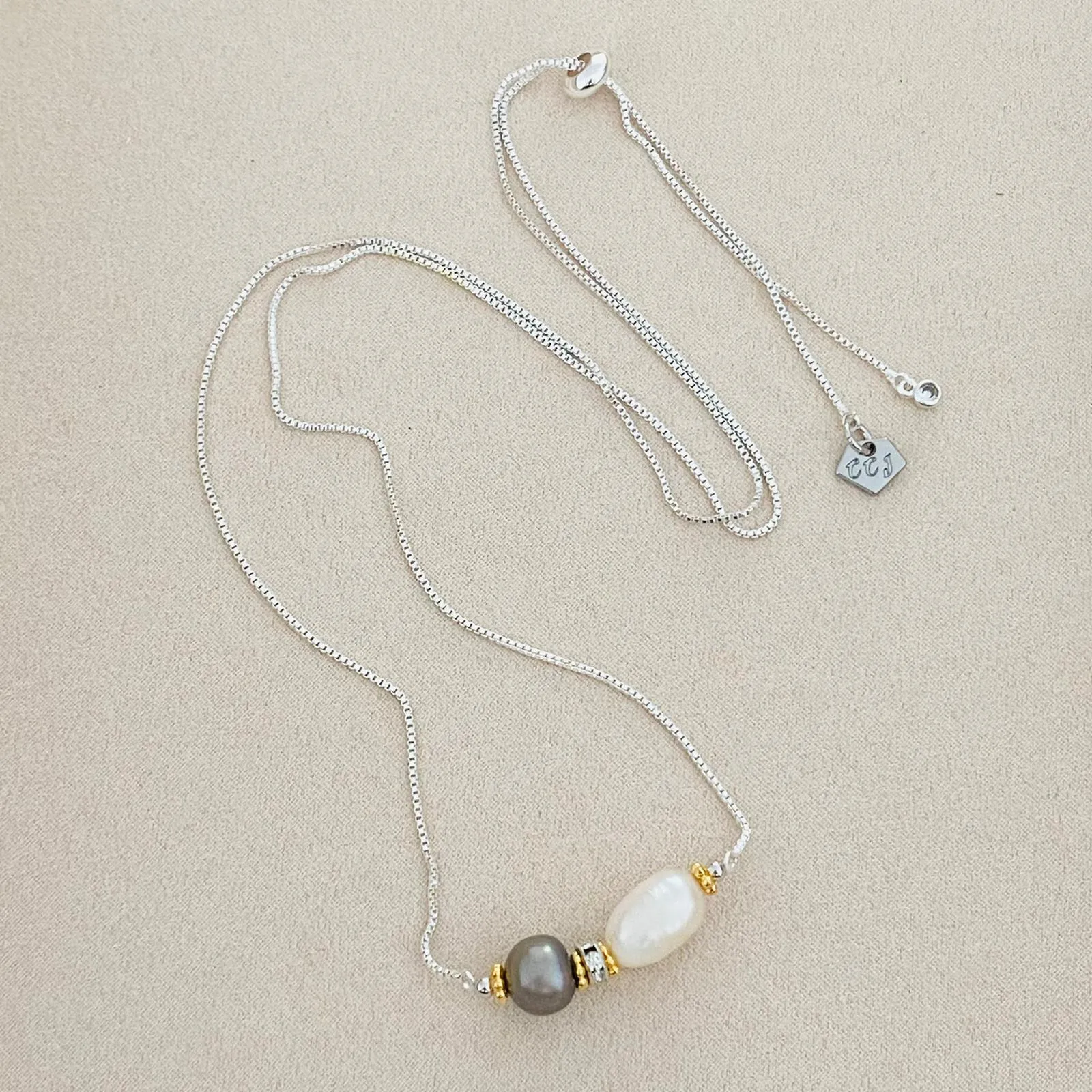 Grey White Pearls La Grace Necklace