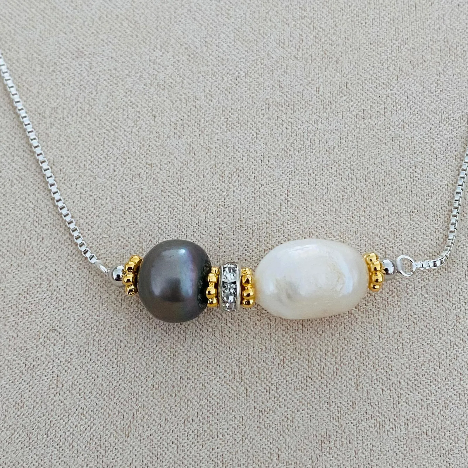 Grey White Pearls La Grace Necklace