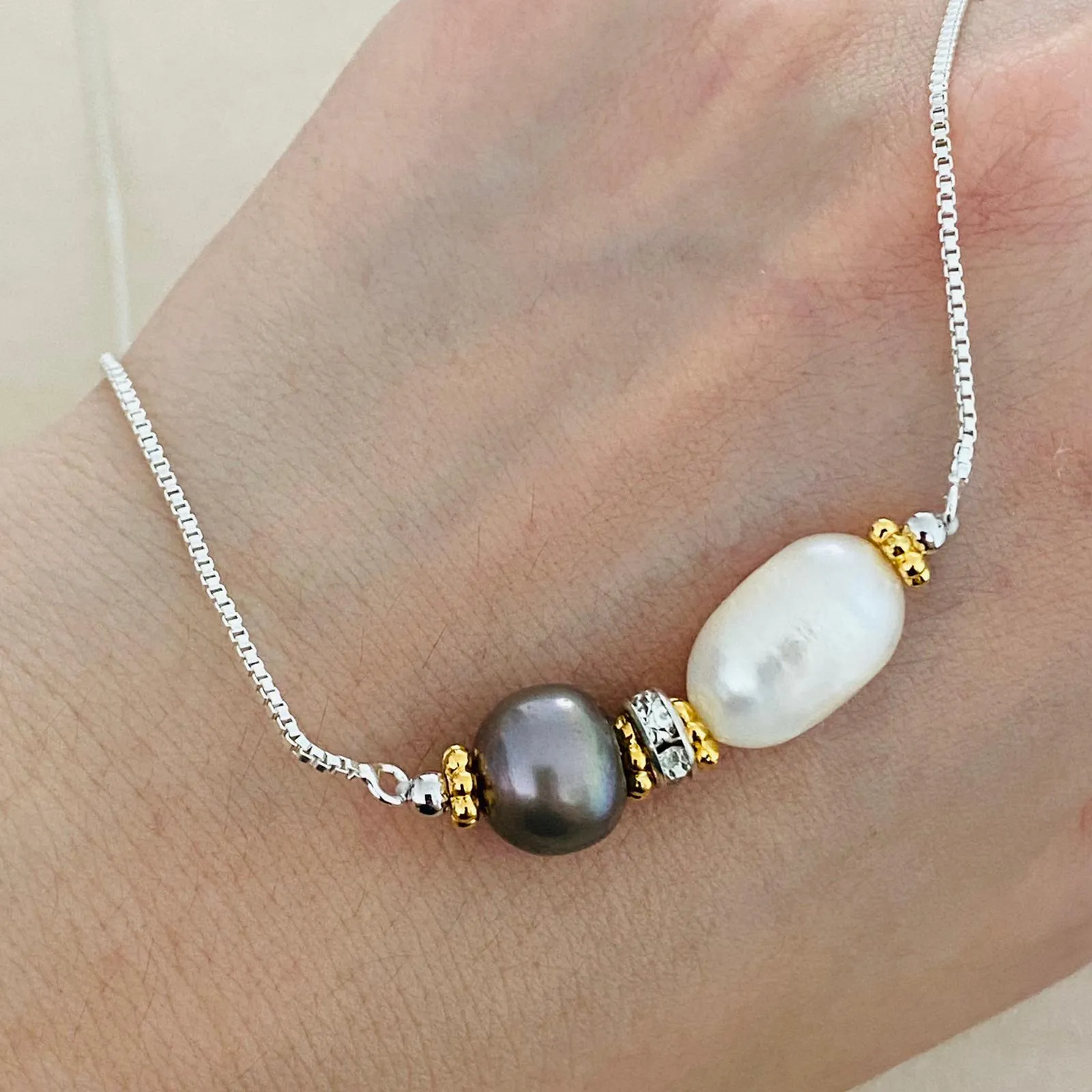 Grey White Pearls La Grace Necklace