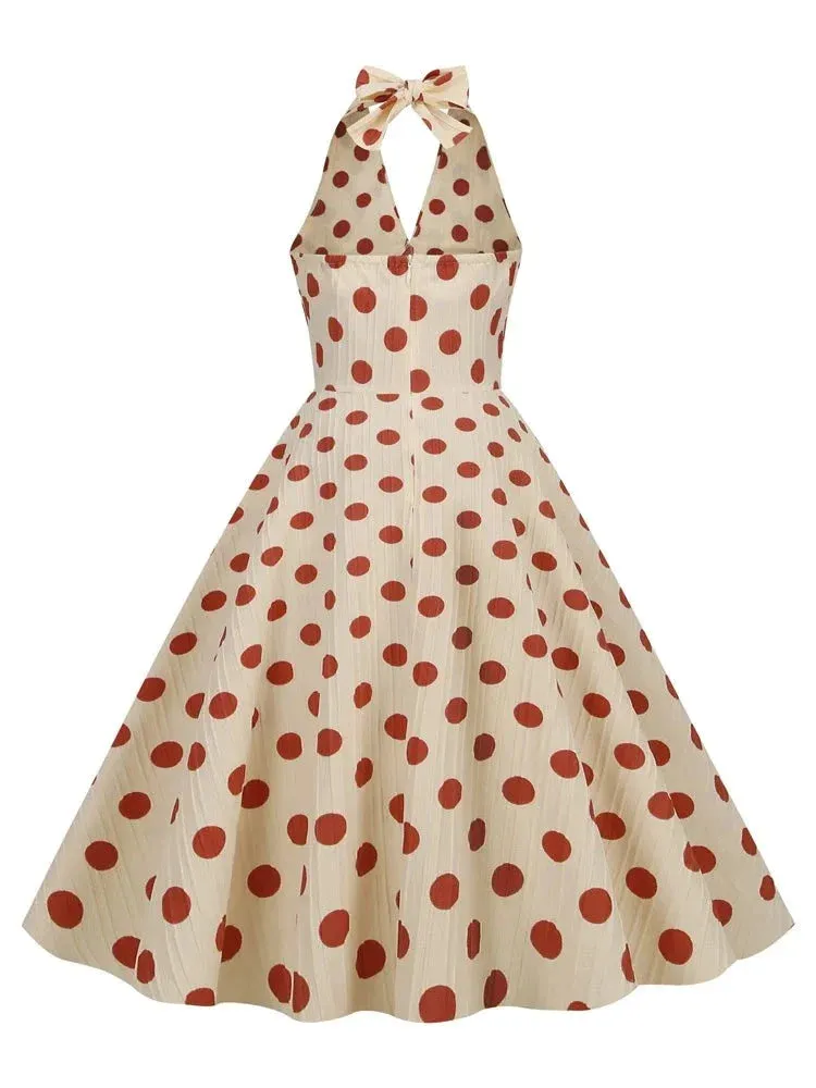 Halter Neck High Waist Polka Dot Vintage Style Vacation Dresses Sexy Backless Evening Party Women Birthday Dress