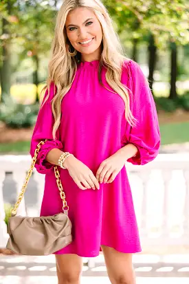 Here For You Fuchsia Pink Bubble Sleeve Dress