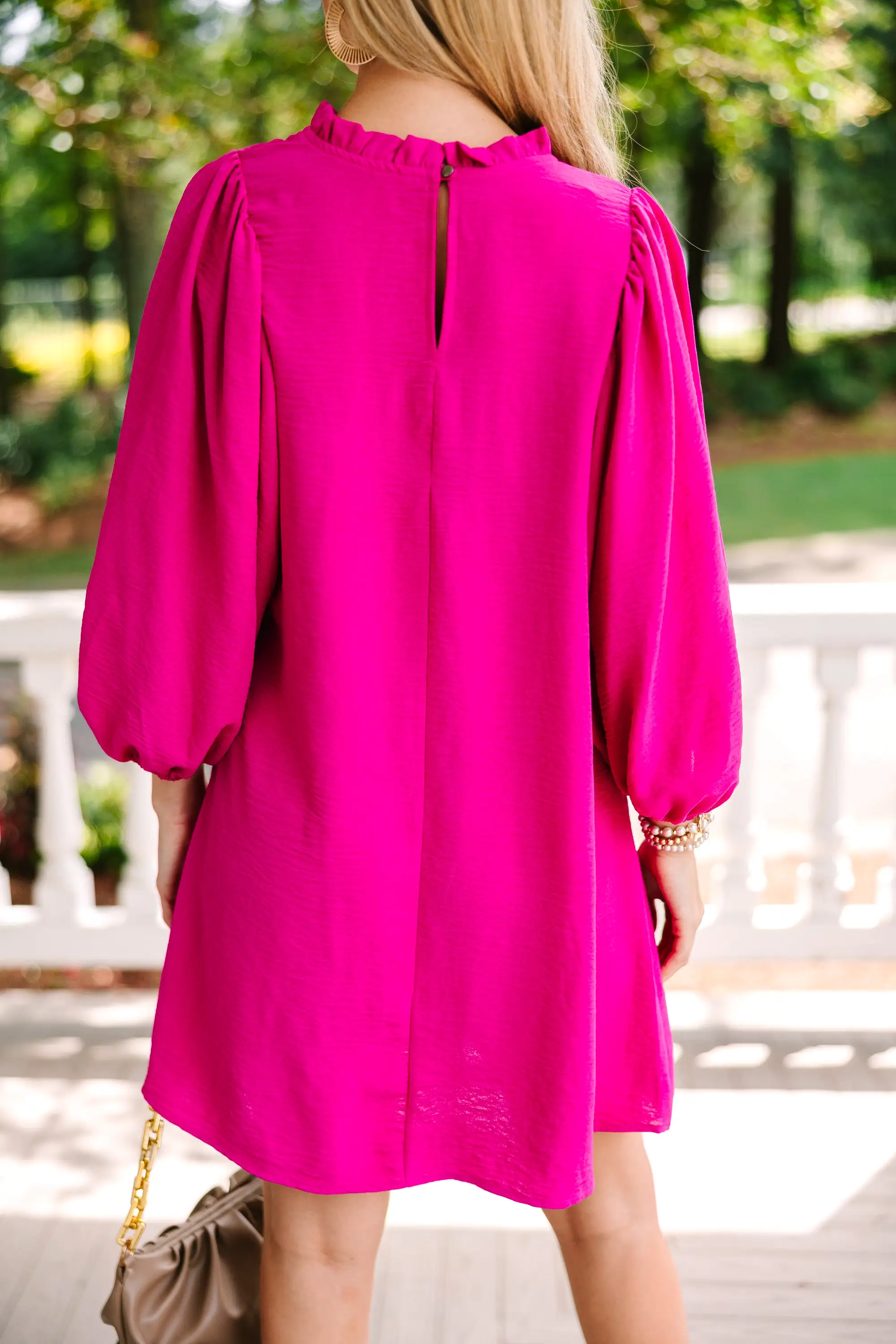 Here For You Fuchsia Pink Bubble Sleeve Dress