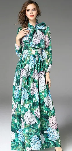 Hydrangea Print Maxi Dress