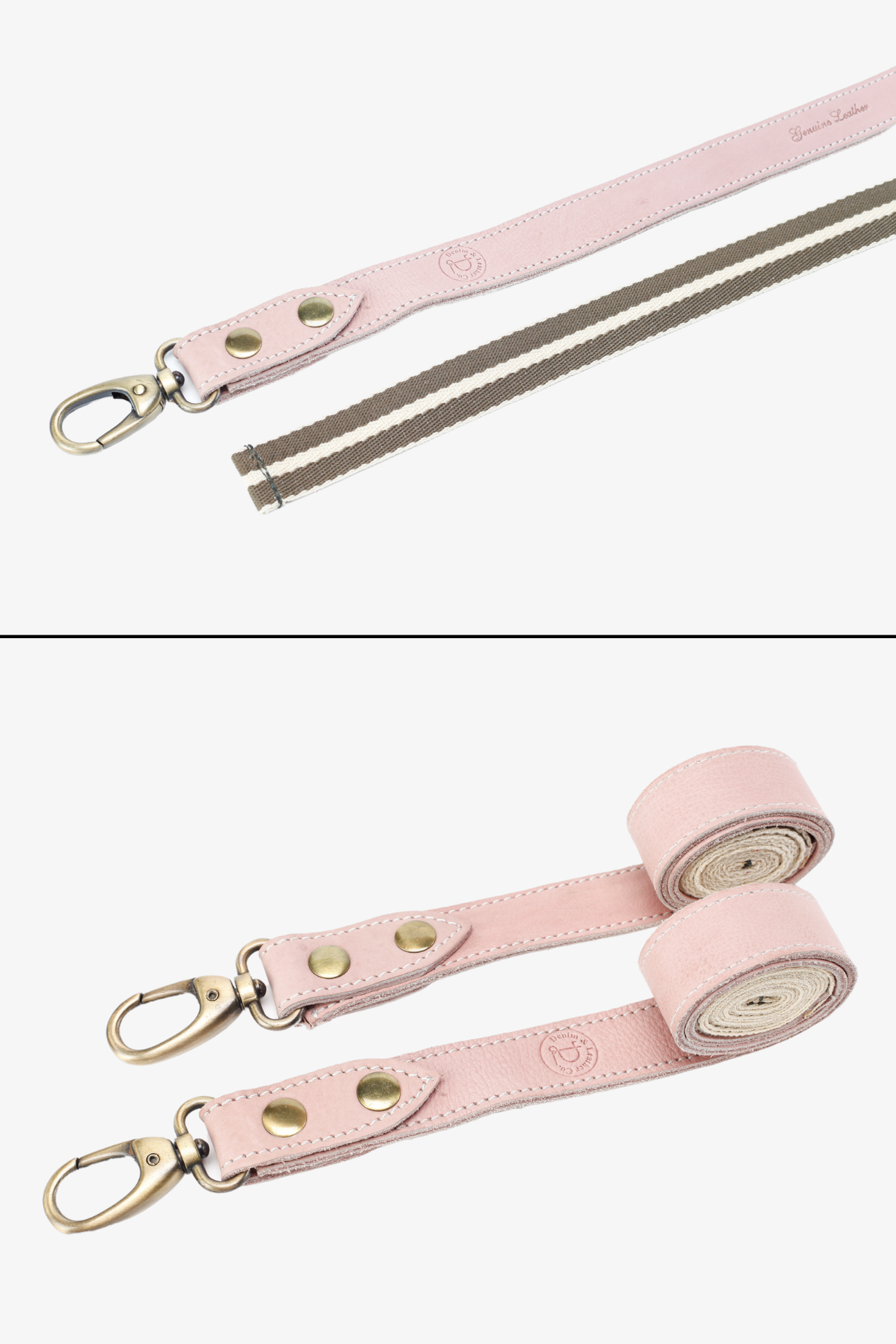 Interchangeable Pink Leather with Grey & White Strap