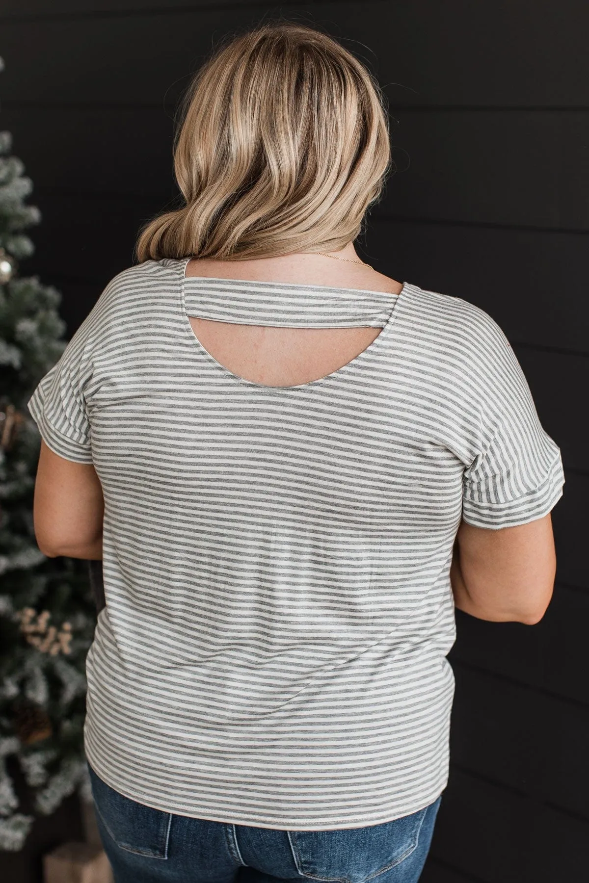 It's Who You Know Striped Top- Grey & White