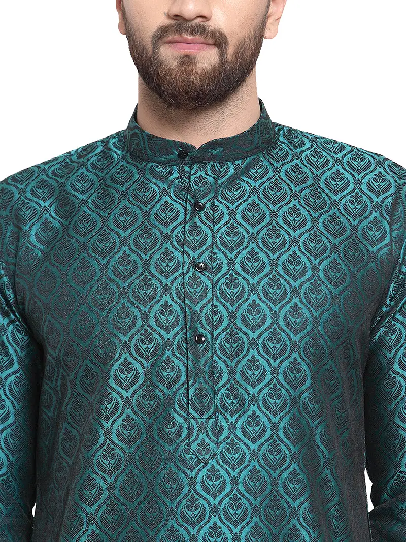 Jacquard Silk Men's Kurta Pyjama Evening Wear India Apparel (Turquoise)