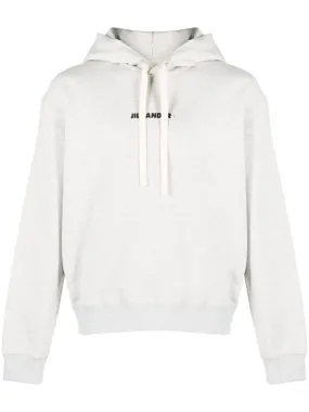 JIL SANDER Heather Grey Cotton Logo Hoodie for Men