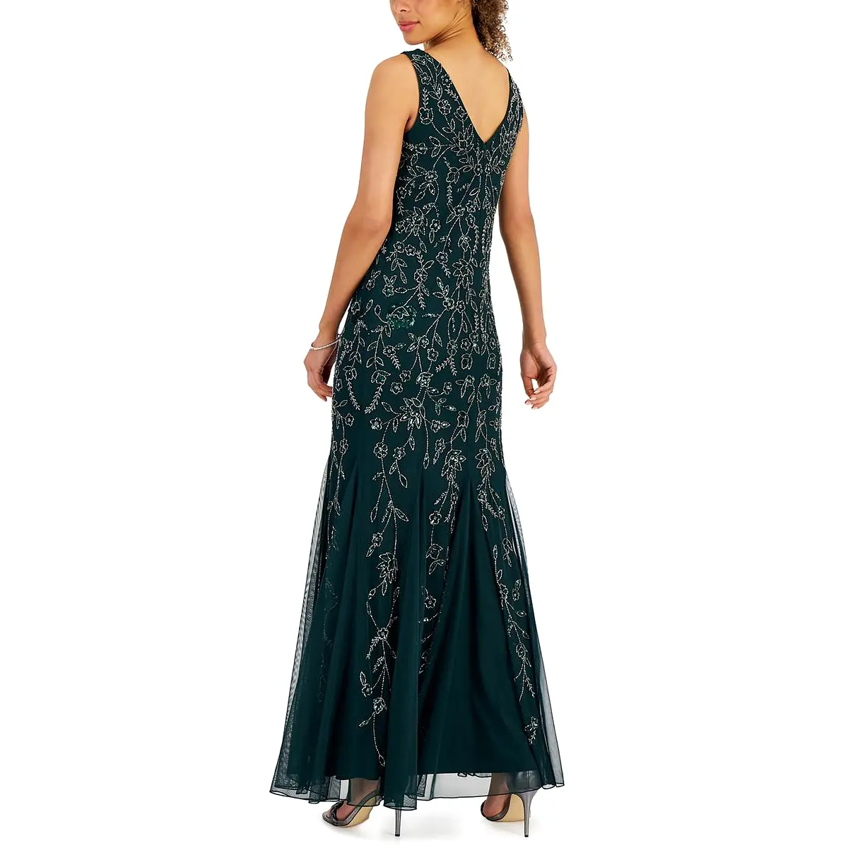 JKara Womens Mesh Embellished Evening Dress