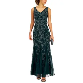 JKara Womens Mesh Embellished Evening Dress