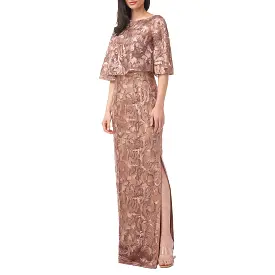 JS Collections Womens Evalina Metallic Long Evening Dress