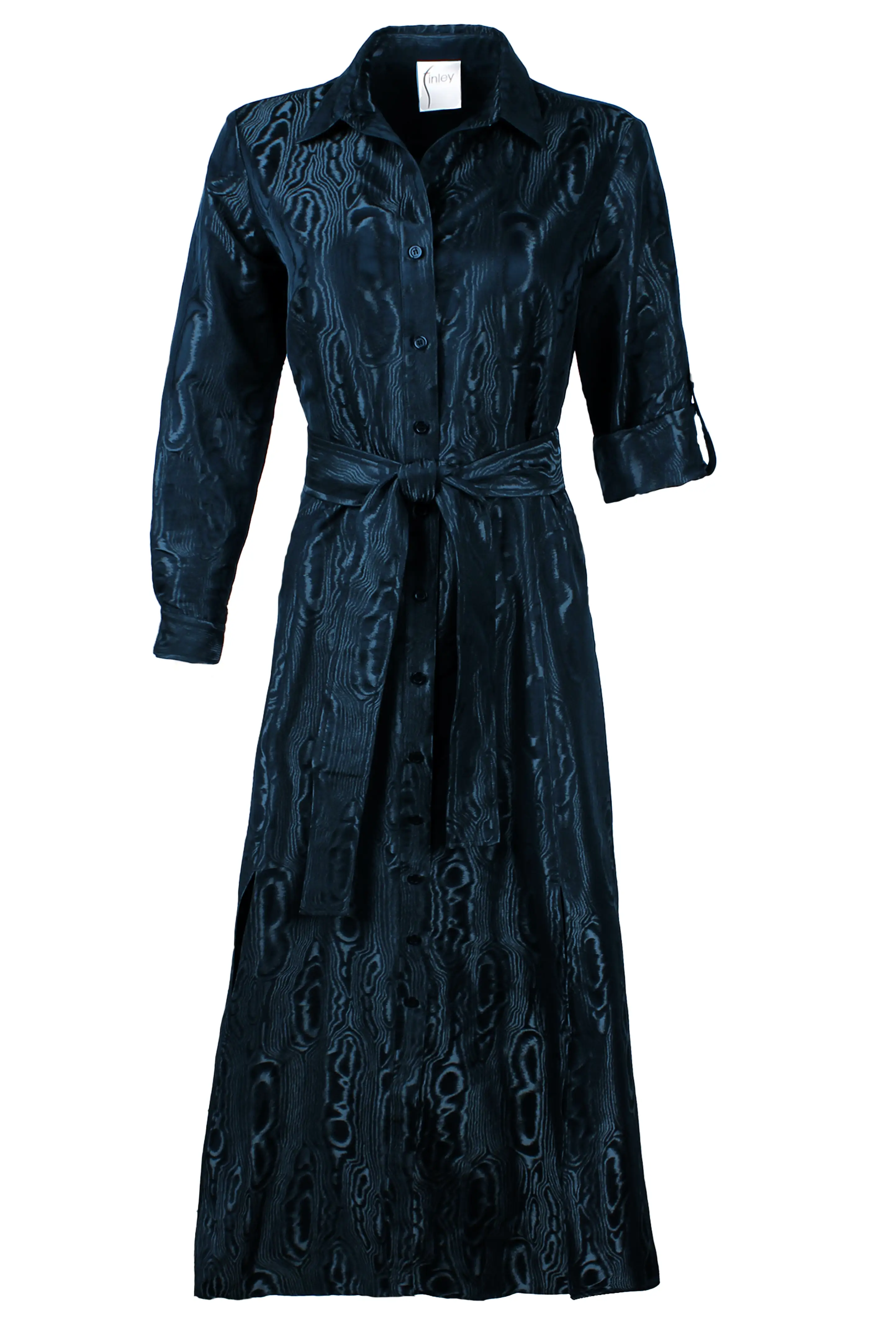 Laine Shirt Dress Teal Blue Moire Jacquard