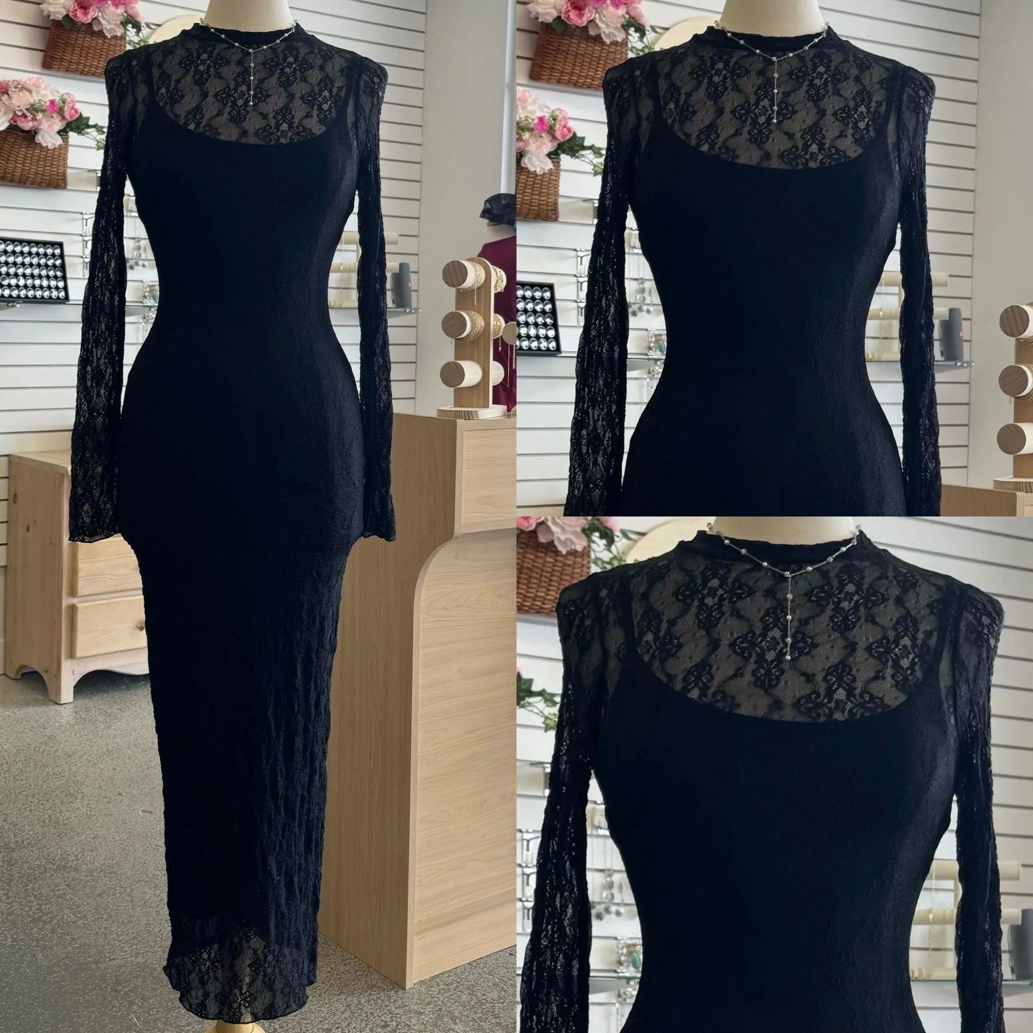 Late Night Date Lace Dress Black