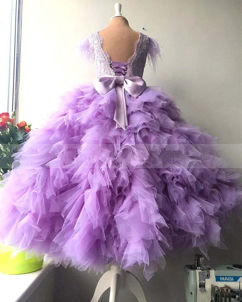 Lavender Lace Tulle Ruffle Flower Girl Dress