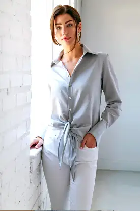 Lindy Tie Front Blouse Silver Silk/Cotton