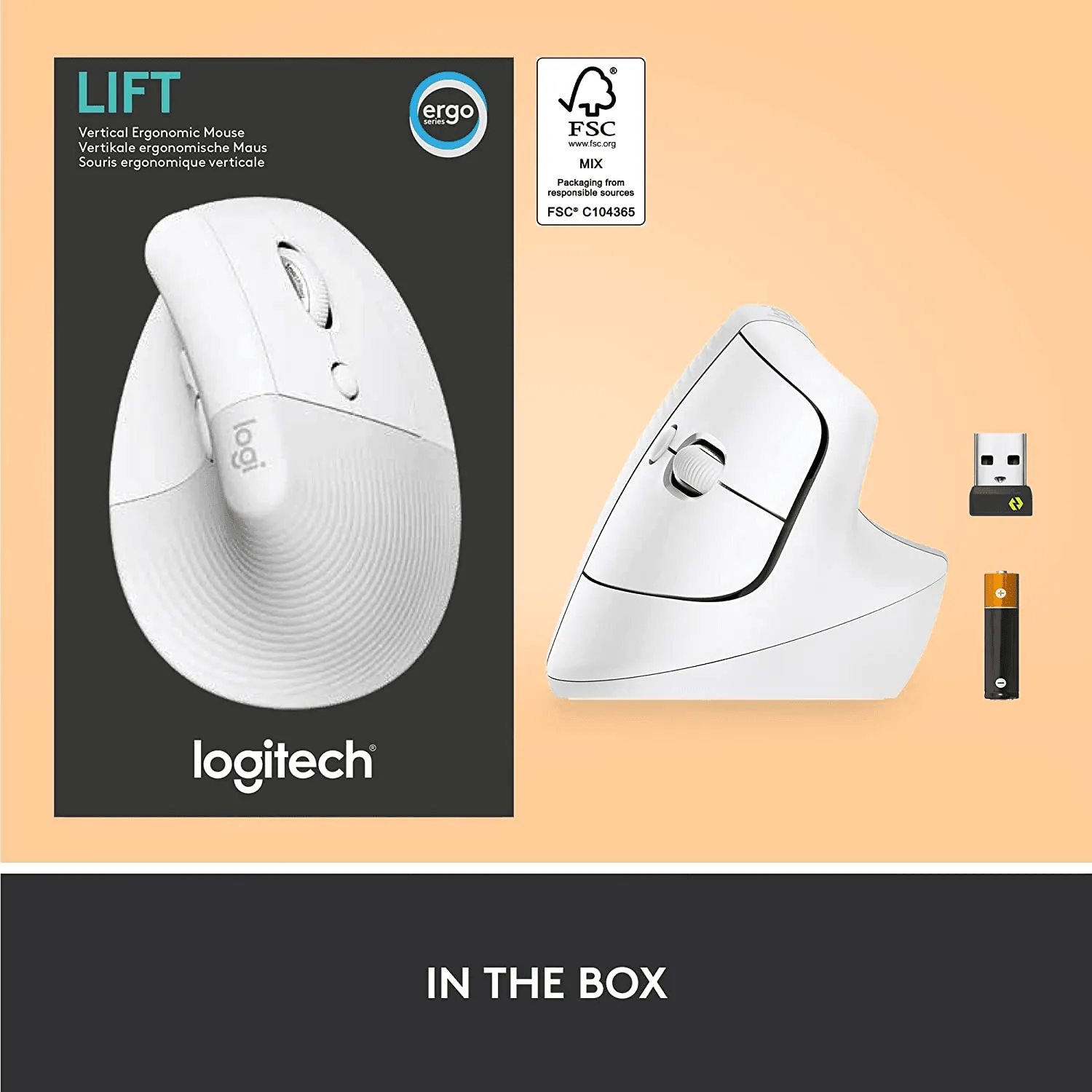 Logitech Lift For Mac Vertical Ergonomic Mouse Bluetooth/Logi Bolt Ergo Wireless Pale Grey White